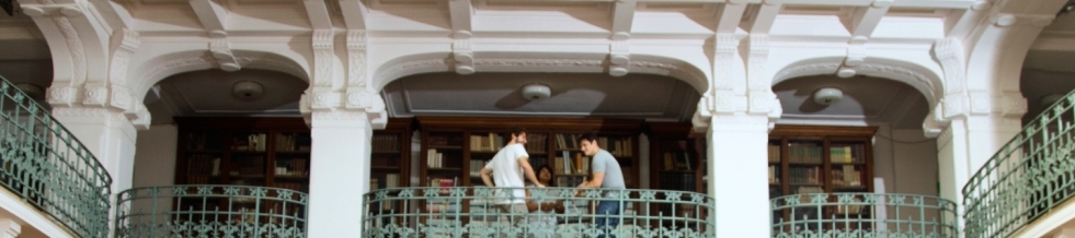 Two students on second floor of library