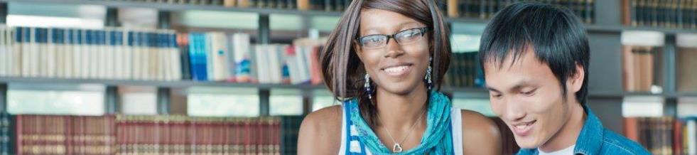 Ethnically diverse students in library